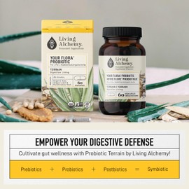 Living Alchemy Gut Health Supplement - Your Flora Probiotic Terrain with Fermented Soybean, Aloe Vera, Prebiotics, Digestive Enzyme, Probiotics for Men & Women - Vegan, Non-GMO - Living Alchemy, 60 Pcs