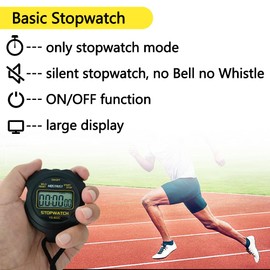 MOSTRUST Digital Simple Stopwatch, Single Lap Basic Stopwatch, No Bells, No Clock, No Alarm, Silent, ON/Off with Lanyard for Swimming Running Sports Training Coaches Kids