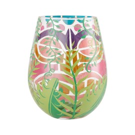 Enesco Designs by Lolita Tiki Too Hand-Painted Artisan Stemless Wine Glass, 20 Ounce, Multicolor