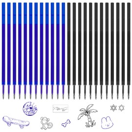Pack of 24 Erasable Refills, Compatible with Legami, 0.7 mm, Height 13 cm, Erasable Rollerball Pen, Easy to Erase, Rollerball Pen Erasable Refills for Erasable Pens (12 Blue, 12 Black)