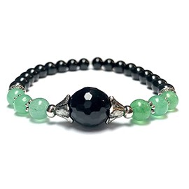 Handmade Black Onyx, Black Tourmaline and Green Aventurine Healing Bracelet 7 Inches