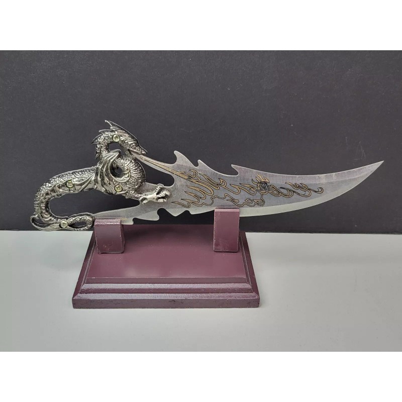 Dragon Letter Opener Knife With Wooden Stand Fantasy Mythical