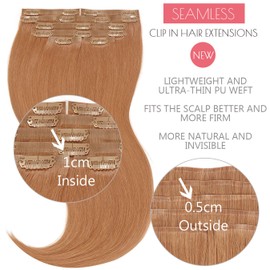 Loxxy Human Hair Clip in Extensions Auburn Blonde 110g 6Pcs 22Inch Seamless Clip in Hair Extensions Real Human Hair Invisible Skin Weft Straight Remy Hair PU CLIP ins For Women #30
