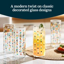 Libbey Vintage Dots Drinking Glasses Set of 4, Colorful, Retro Polka Dot Design Glass Cups Set, Dishwasher Safe Water Glasses Set for Beverages