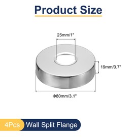 sourcing map 4pcs Shower Arm Flange 80mm/3.1" OD Escutcheon Plate Stainless Steel Round Plumbing Cover Plates for 25mm/1" Dia Water Pipe Faucet Decoration Accessories, Silver Tone