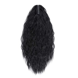 24" Corn Wave Ponytail Extension Claw Clip on Ponytails Wavy Curly Hair Extensions Jaw Pony Tail Hairpiece Jet Black