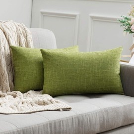 MIULEE Linen Cushion Cover Square Throw Pillow Case Cross Shape Home for Sofa Chair Couch Bedroom Decorative Pillowcase 12x20inch 30x50cm Set of 2 Green