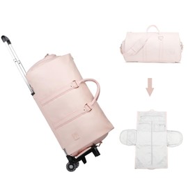 seyfocnia Rolling Garment Bag,Convertible Wheeled Garment Bag with Shoe Compartment for Travel Overnight Carry On Duffle Bag-Pink