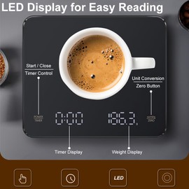 OBEST Mini Kaffeewaage mit Timer, 3kg/0.1g Hochpräzise Wiederaufladbare Digitale Kaffeewaage,Tragbare Elektronische Küchenwaage mit LED-Anzeige und Auto-Timer