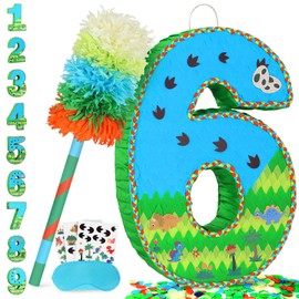 Number 6 Pinata for Birthday Party Decorations, Jungle Dinosaur Piñata Games Toy (6th)