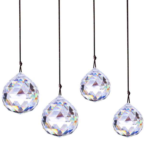 Pack of 4 Crystal Suncatchers, Decorative Pendants, Rainbow, Window, Window