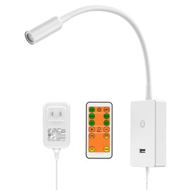 PRINCEWAY LED Wall Mounted Reading Light with Remote Control, Book Light for Bedroom with Touch Control, 5V 2A USB Output, Flexible Gooseneck, Stepless Dimming, 4 Gear Dimming 100%-70%-35%-15% (White)