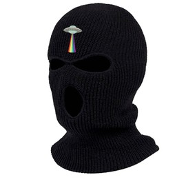Rainbow Spaceship Ski Mask Embroidered Pride Three Hole Mask Knit Parade Balaclava (Black)
