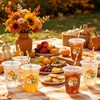 50Pcs Fall Plastic Cups with Lids Straws Pumpkin Floral Disposable