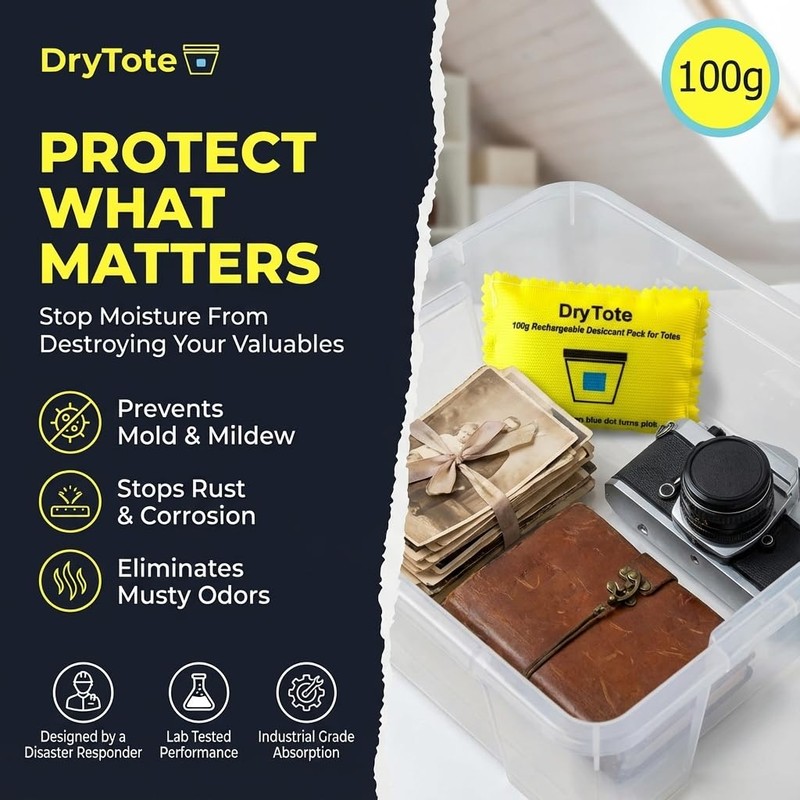 DryTote Rechargeable Desiccant Pack, Ultimate Moisture Absorption, Color Change Indicator,