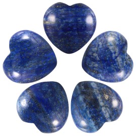 Nupuyai 5pcs Lapis Lazuli Crystal Heart Love Palm Worry Stone for Chakra Reiki Healing, Carved Stone for Home Decoration 2.5cm