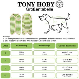 TONY HOBY Dog Pyjamas, Dog Summer Pyjamas Sleeveless Dog Jumpsuit with Stripes (White & Green, M)