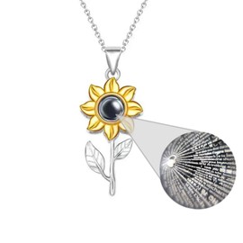 925 Sterling I Love You Necklace 100 Languages Sunflower Pendant Photo Projection Necklace in 925 Silver Perfect Gift for Women Couples Girlfriend or Best Friend