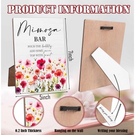Mimosa Bar Bridal Shower Sign, Wedding Signs For Ceremony And Reception, 5" x 7" Wedding Gift Table Sign with Stand and Hook, Wooden Wedding Signage Table Top Decor, Gender Reveal Party Decorations, 1