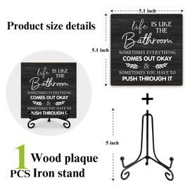 Funny Wooden Table Signs - Office Desk Decor - Life is Like The Bathroom, Housewarming Gifts for Coworker Friends, Desk Decorations for Toilet Restroom - mup41