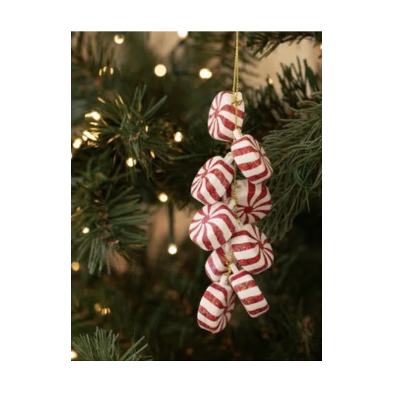Candy Cane Swirl Christmas Red and White Peppermint Cluster Ornament