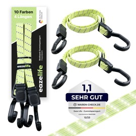 Set of 2 Rubber Tensioning Straps, Adjustable, Reflective, Broadband Expander with Metal Hooks, Heavy Duty, for Car, Bicycle and Outdoor Activities (10 Colours, 4 Lengths) (60 cm, Fireflies)