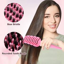 Blendura Hair Comb, Boar Bristle Hair Brush, Quick Drying Fluffy Styling Comb, Anti-Knot and Anti-Pull Hair Brush, Gentle Scalp Massage Brush, Suitable for All Hair Structures, Pink, hair brush