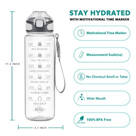 Enerbone 32 oz Water Bottle with Times to Drink and Straw, Motivational Drinking Water Bottles with Carrying Strap, Leakproof BPA & Toxic Free, Ensure You Drink Enough Water for Fitness Gym Outdoor