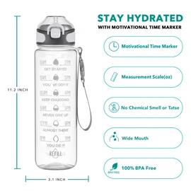 Enerbone 32 oz Water Bottle with Times to Drink and Straw, Motivational Drinking Water Bottles with Carrying Strap, Leakproof BPA & Toxic Free, Ensure You Drink Enough Water for Fitness Gym Outdoor
