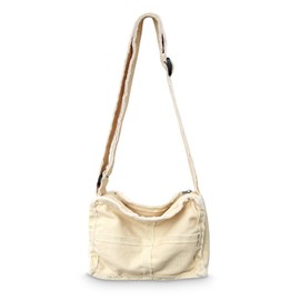 Boziee Small Canvas Shoulder Bag Women/Men Vintage Shoulder Bag Leisure Crossbody Bag for Everyday and Travel, White