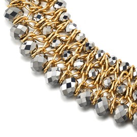 Statement Necklace Silver Faceted Crystal Beads String Gold Braided Chain Pendant