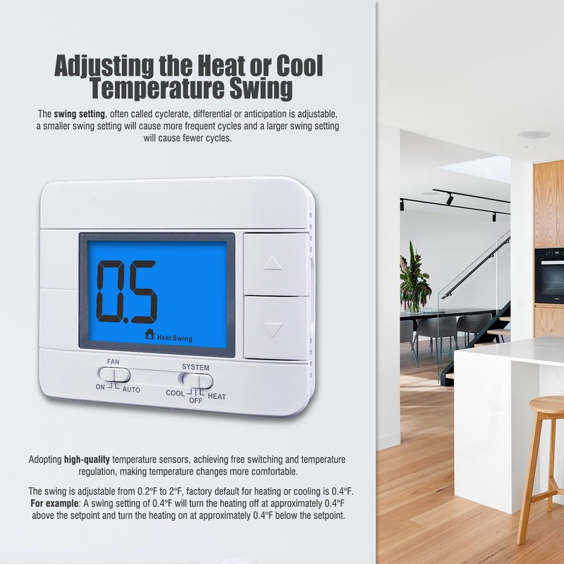 Aowel Non-Programmable Thermostats for House, Single-Stage 1 Heat/ 1 Cool,