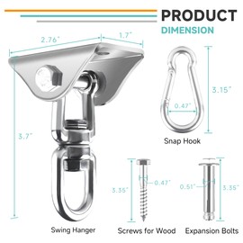 360°Rotating Hammock Hanging Kit, Heavy Duty 1200 lb Capacity Stainless Steel Hanging Swing Hooks, 1 Pack Swing Hanger for Yoga, Hammock Chair, Sandbag, Swing Sets(Silver