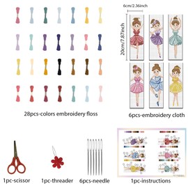 FREEBLOSS Set of 6 Bookmarks Cross Stitch Kits Cross Stitch Set Embroidery Pictures Cross Stitch Ballerina Pattern Bookmark Embroidery Kit for Beginners