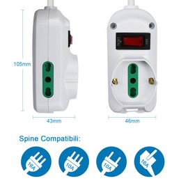 EXTRASTAR 10 Amp Automatic Circuit Breaker Socket Protected Multi Socket Surge Arrest 1 Universal Socket 2 Security Sockets White Cable 1.5m