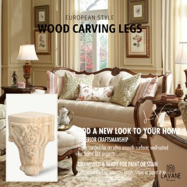 La Vane 4 inch / 10cm Wooden Furniture Legs, Set of 4 European Style Solid Wood Carving Furniture Replacement Feet Decoration for Sofa Cabinet Wardrobe Table Loveseat