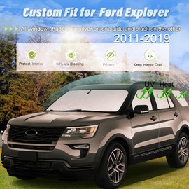 KMF 8pcs Thicken Full Window Sun Shades for Ford Explorer Accessories 2011-2019,Windshield Sunshade Car Window Covers for Side Rear, Sun Visor UV Block and Blackout Privacy for Camping Outdoor