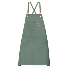 sourcing map Canvas Chef Aprons 75x68cm Adjustable Strap Waterproof Cross Back Kitchen Cooking Apron with 3 Pockets for Men Women Chef, Light Green