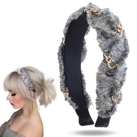 SXQLYH Wide Headband Tweed with Glitter Yarn, Wide Headband Tweed Fabric - Braided Headband - Beautiful Women's Headband Hair Accessories Hair Hoop for Women and Girls (Blue)