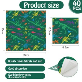 Pack of 40 Dinosaur Napkins, Children's Birthday Napkins Boys, Dinosaur Theme Party Disposable Napkins for Children's Birthday Boys Girls Birthday