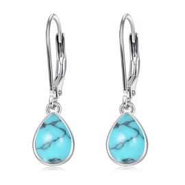 PCTJYFU Turquoise Leverback Earrings 925 Sterling Silver Teardrop Earrings Jewelry for Women Lady