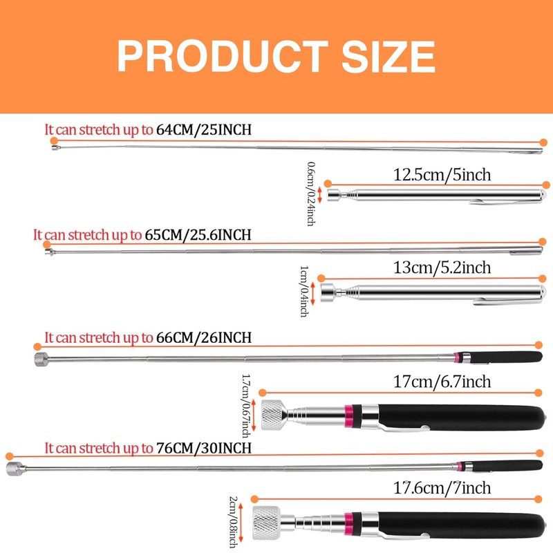 COWANIEE 4 PCS Telescopic Magnetic Pickup Tool, Durable Magnetic Pickup