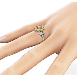 Awmnjtmgpw 925 Sterling Silver Sunflower Ring Eternal Sunflower Flower Flower Cubic Zircon Stackable Ring Women's Ring Size 6-10 (Size 9)