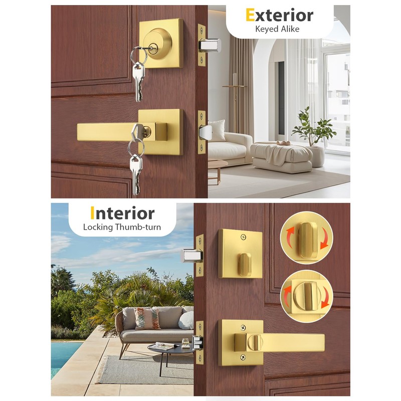 Tinewa Brushed Gold Keyed Alike Front/Exterior Door Lever with Single