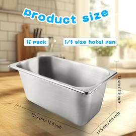 12 Pcs 1/3 Size 6 Inch Deep Restaurant Hotel Pan 201 Gauge Stainless Steel Steam Table Pan Commercial Catering Food Trays Warming Pans for Food Hotel Buffet