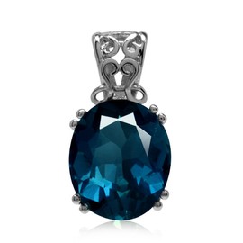 Silvershake 6.35ct. Genuine London Blue Topaz 925 Sterling Silver Filigree Solitaire Pendant
