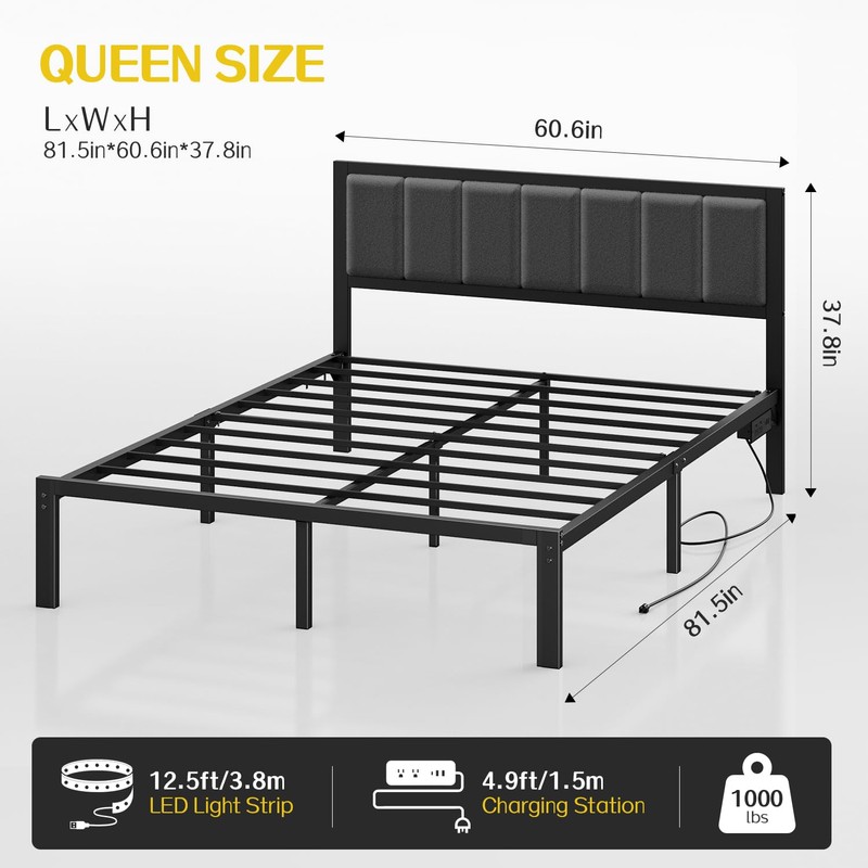 OLEVS Queen Bed Frame with Headboard Metal Platform Bed Queen