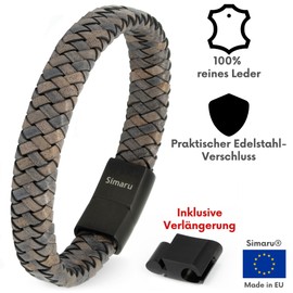 Simaru Leather Bracelet for Men and Women, Genuine Leather Bracelet with Stainless Steel Hook Clasp, Premium Quality, Made in Germany, Leather