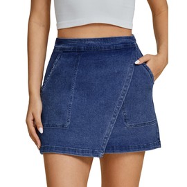 luvamia Womens Short Skirts Denim Outfit Cute Skirts for Women Womens Wrap Skirt Concert Outfits for Women Classic Blue Size Medium US Size 8 to Size 10