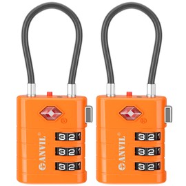 ANVIL TSA Approved Luggage Locks – High Security TSA008 Combination Travel Locks with Inspection Indicator for Suitcases and Backpacks. (2, Orange)